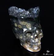 1.7" Ocean Jasper Carved Crystal Druse Skull