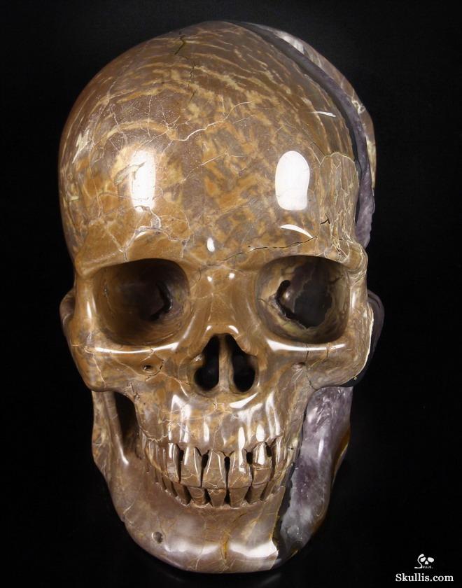 Unique Amethyst Geode Lifesized 8.0" Dinosaur Egg Agate Carved Crystal Skull Sculpture Unique Amethyst Geode Lifesized 8.0" Dinosaur Egg Agate Carved Crystal Skull Sculpture