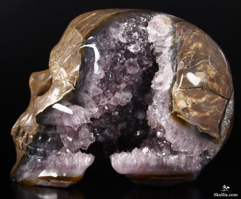 Unique Amethyst Geode Lifesized 8.0" Dinosaur Egg Agate Carved Crystal Skull Sculpture Unique Amethyst Geode Lifesized 8.0" Dinosaur Egg Agate Carved Crystal Skull Sculpture