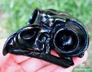 Lifesized Black Obsidian Carved Crystal Owl Skull