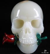 Exquisite Afghanistan Jade Carved Crystal Skull With Rose