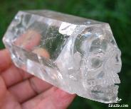 CLEAR 6.5" Quartz Rock Crystal Carved Crystal Skull, Wand Double