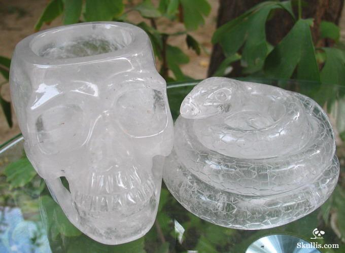 Quartz Rock Crystal Skull With Snake