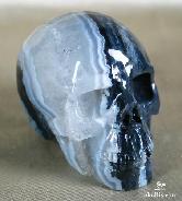 Geode 2.5" Black Zebra Agate Carved Crystal Skull, Realistic