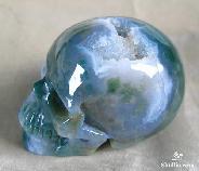 Geode 2.4" Green Moss Agate Carved Crystal Skull, Realistic