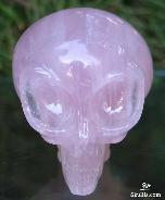 2.4" Clear Pink Rose Quartz Carved Crystal Alien Skull