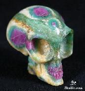 Pretty, 1.3" American RUBY Fuchsite Carved Crystal Alien Skull