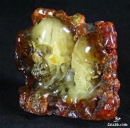 Double skulls, Museum Piece, 3.9'' Baltic Amber Carved Crystal Skulls