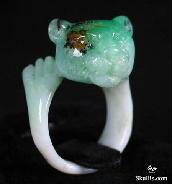 Chrysoprase Carved Leopard Ring, Gemstone, Size 9