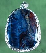 Pietersite Carved Crystal Cabochon Pendant, Silver