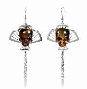 Tiger Eye Carved Crystal Skull Earrings with Sterling Silver