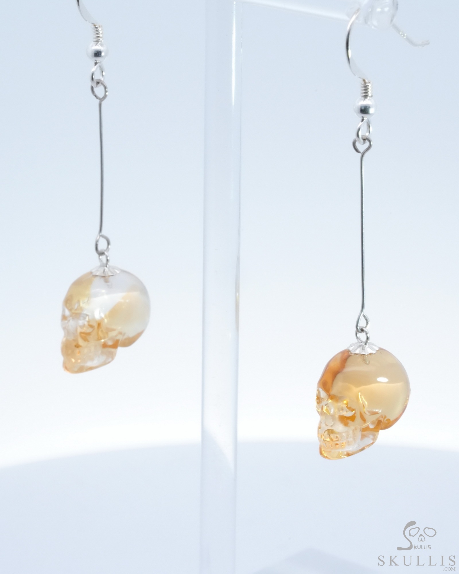 Gemstone Citrine Hand Carved Crystal Skull Earring, Skull Jewelry Gemstone Citrine Hand Carved Crystal Skull Earring, Skull Jewelry