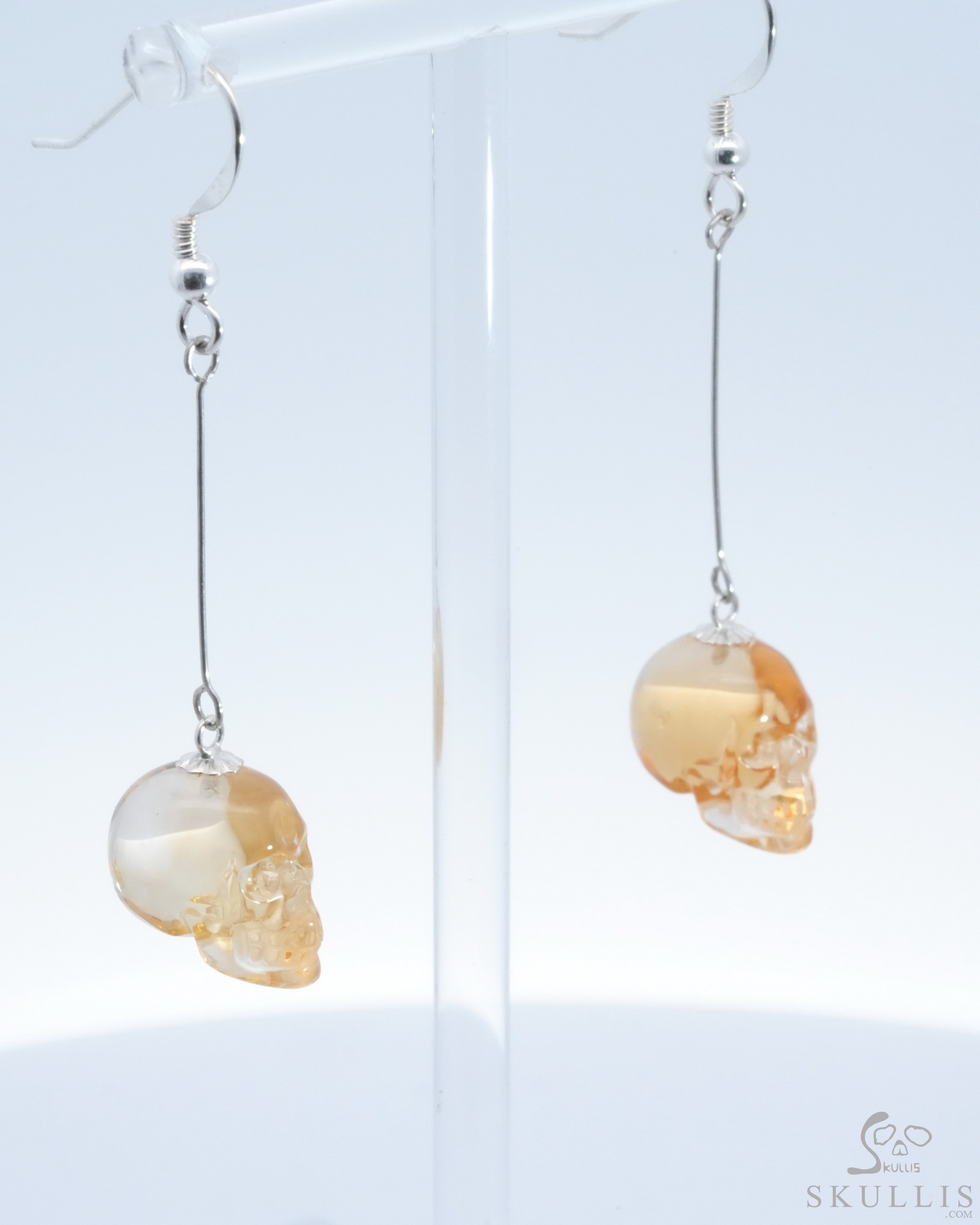 Gemstone Citrine Hand Carved Crystal Skull Earring, Skull Jewelry Gemstone Citrine Hand Carved Crystal Skull Earring, Skull Jewelry