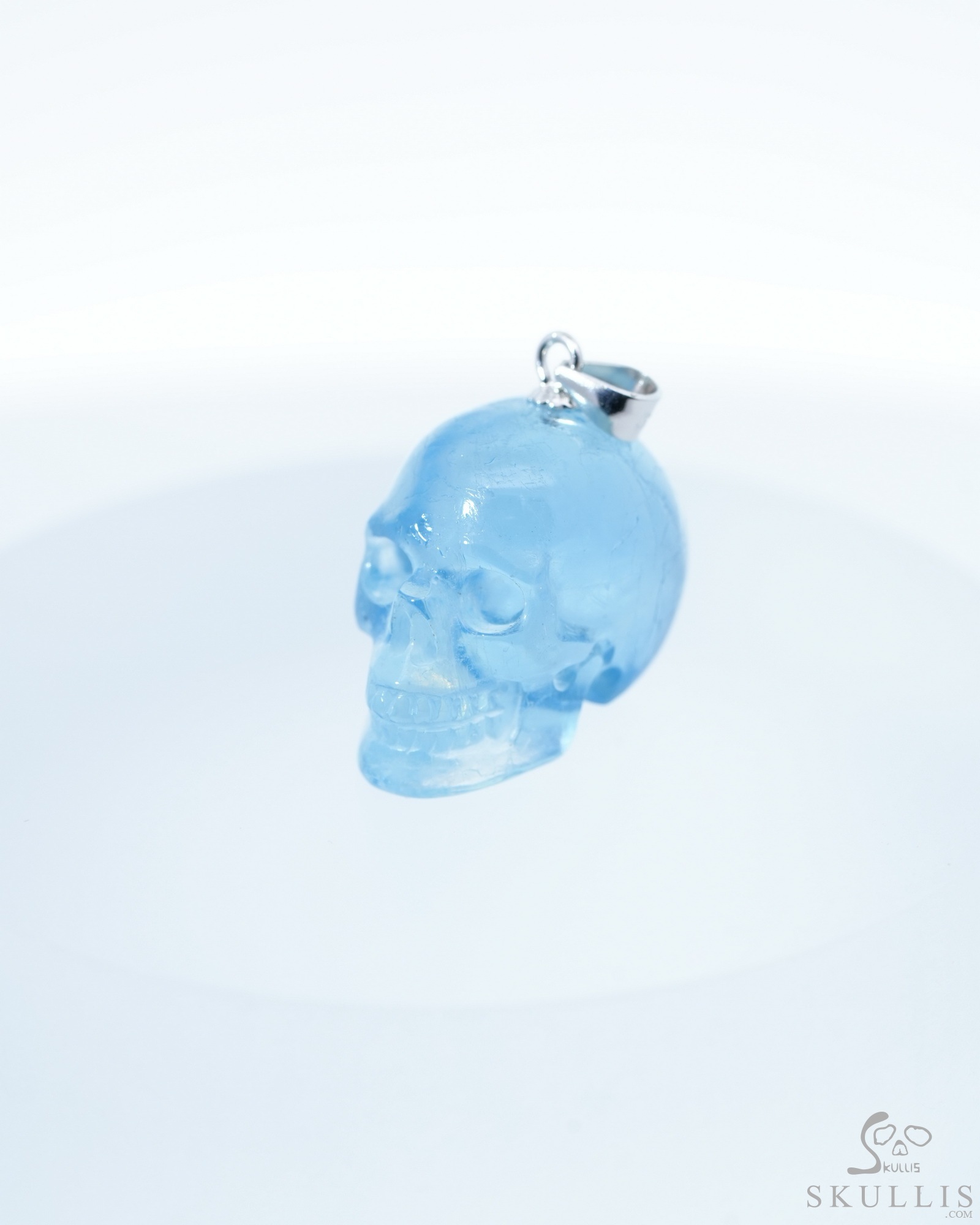 Necklace of 0.7" Sky Blue Topaz Hand Carved Crystal Skull Pendant, Skull Jewelry Necklace of 0.7" Sky Blue Topaz Hand Carved Crystal Skull Pendant, Skull Jewelry