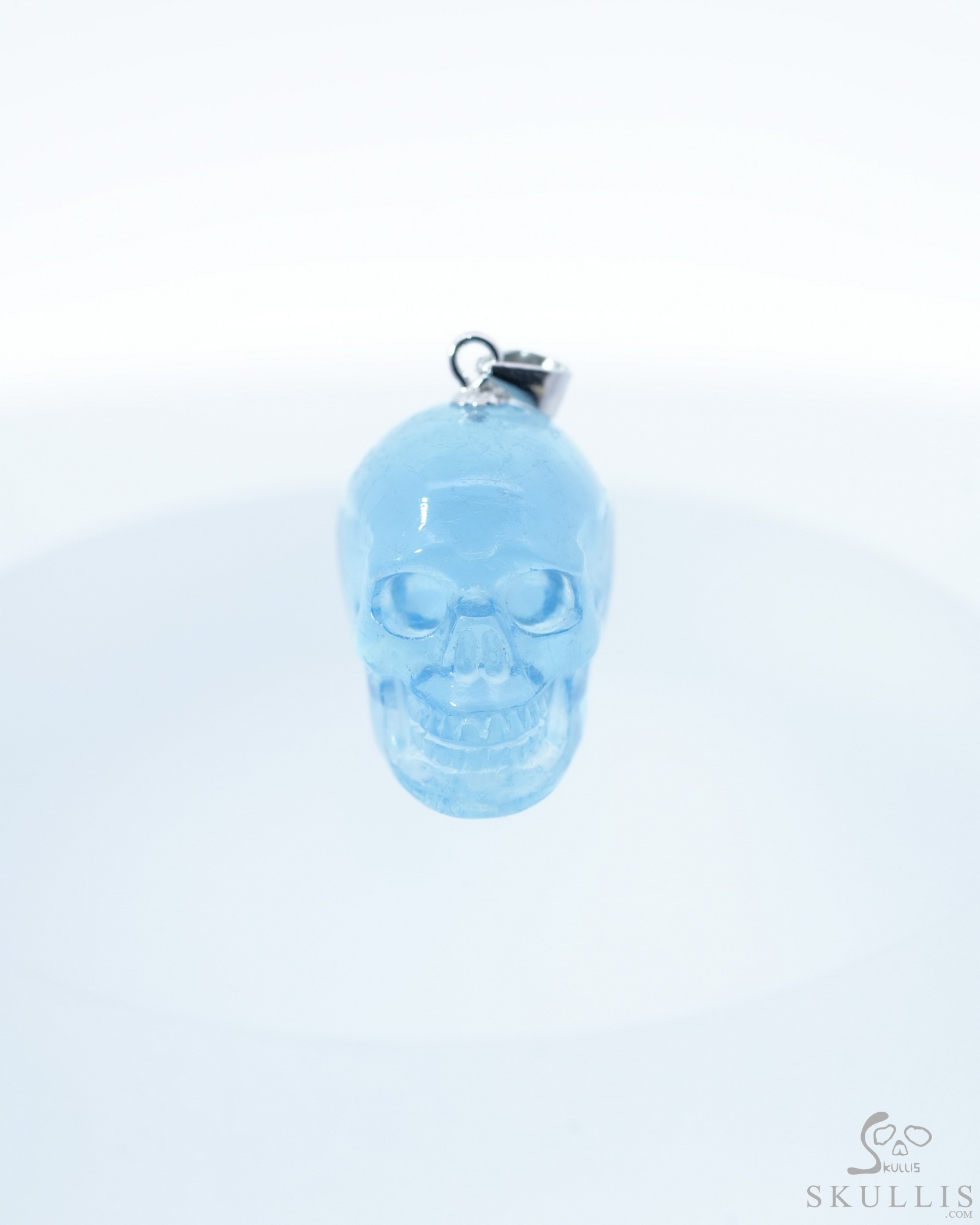 Necklace of 0.7" Sky Blue Topaz Hand Carved Crystal Skull Pendant, Skull Jewelry Necklace of 0.7" Sky Blue Topaz Hand Carved Crystal Skull Pendant, Skull Jewelry