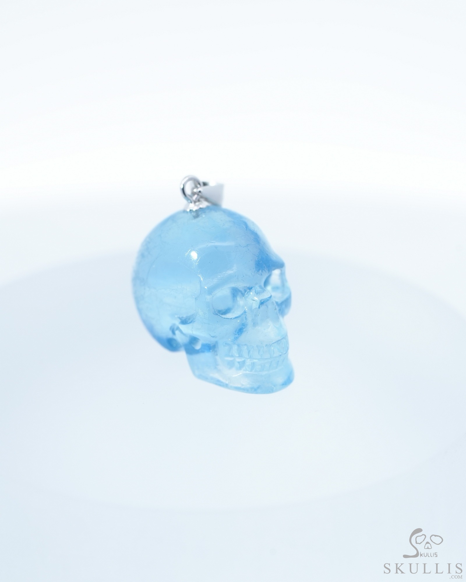 Necklace of 0.7" Sky Blue Topaz Hand Carved Crystal Skull Pendant, Skull Jewelry Necklace of 0.7" Sky Blue Topaz Hand Carved Crystal Skull Pendant, Skull Jewelry