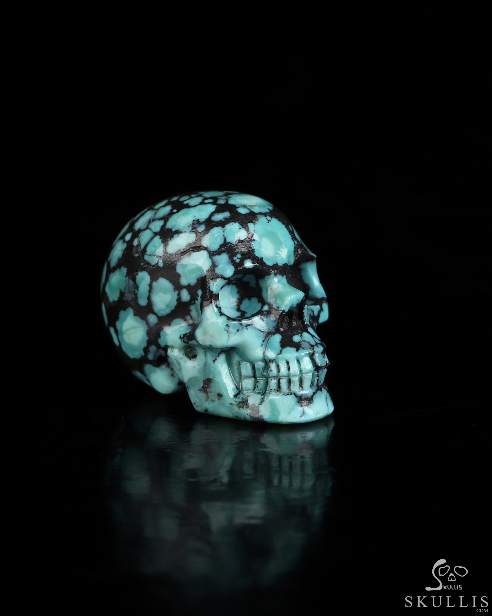 Gemstone 0.9" Spiderweb Turquoise (Matrix Turquoise) Hand Carved Crystal Skull, Realistic, Crystal Healing Gemstone 0.9" Spiderweb Turquoise (Matrix Turquoise) Hand Carved Crystal Skull, Realistic, Crystal Healing
