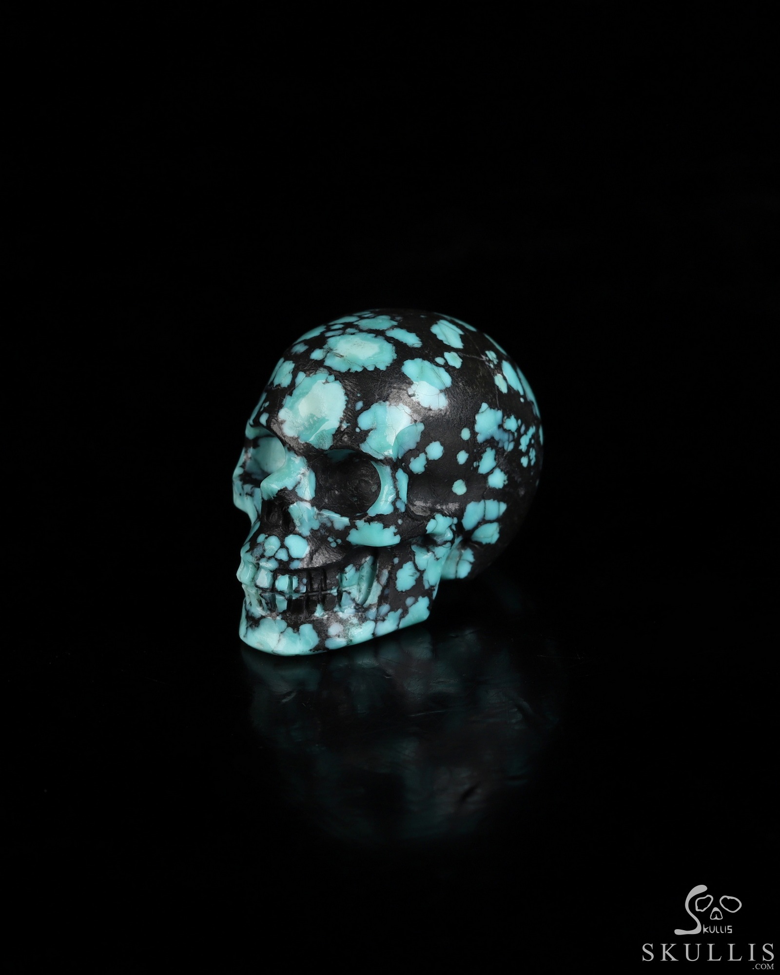 Gemstone 0.9" Spiderweb Turquoise (Matrix Turquoise) Hand Carved Crystal Skull, Realistic, Crystal Healing Gemstone 0.9" Spiderweb Turquoise (Matrix Turquoise) Hand Carved Crystal Skull, Realistic, Crystal Healing
