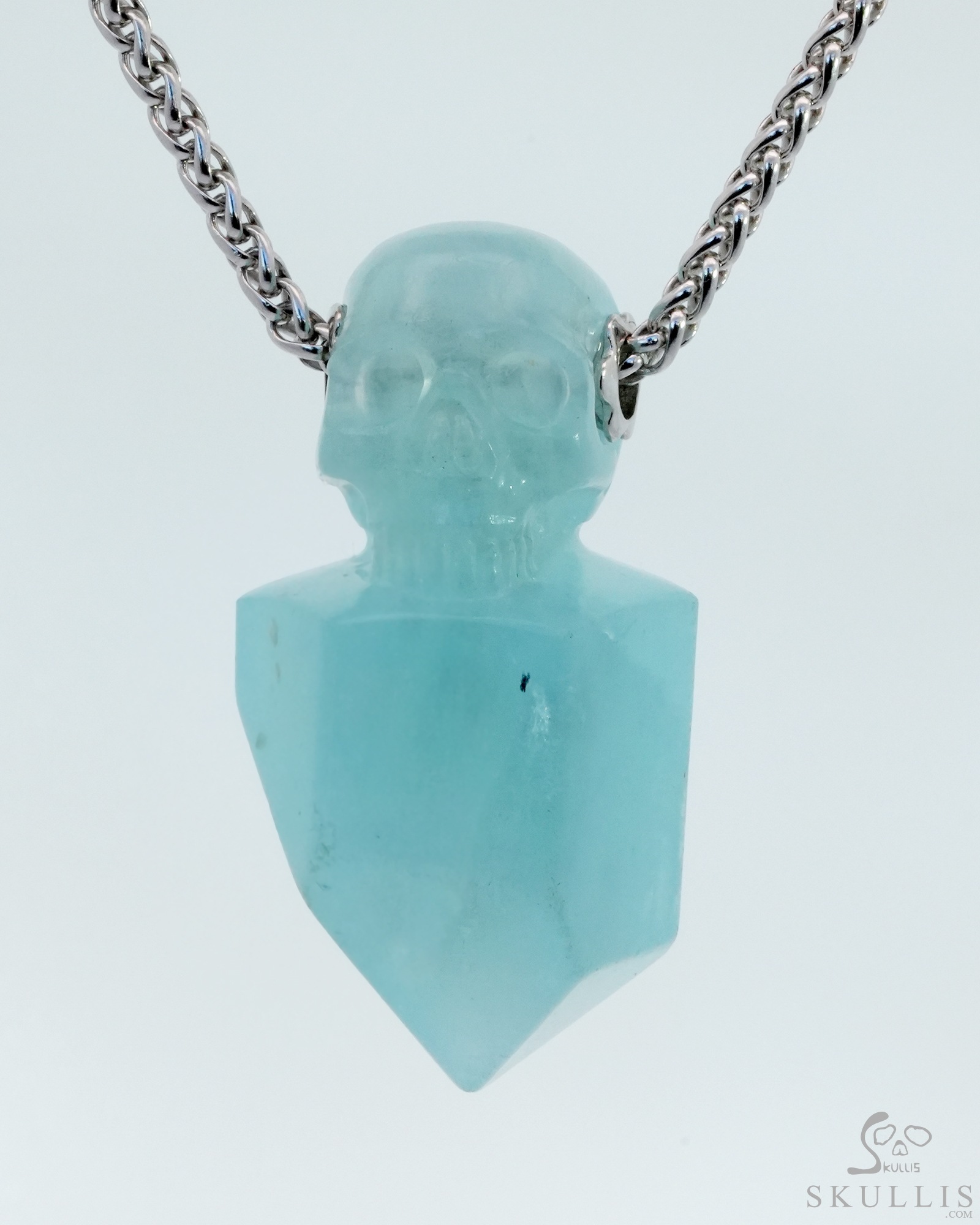 Necklace of 1.6" Fluorite Hand Carved Crystal Skull Pendant, Skull Jewelry Necklace of 1.6" Fluorite Hand Carved Crystal Skull Pendant, Skull Jewelry