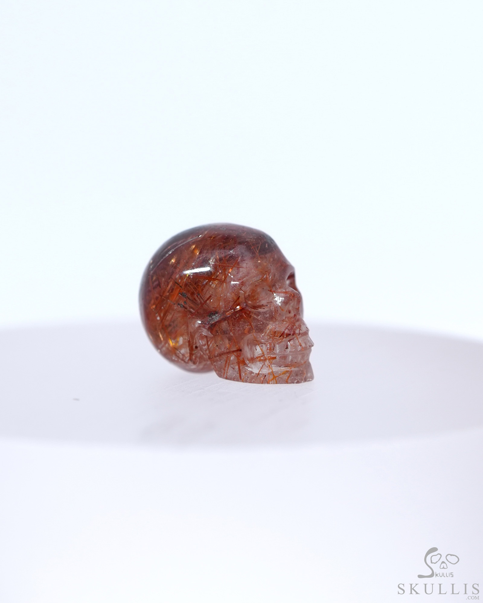 Gemstone 0.6" Rutilated Quartz Rock Crystal Hand Carved Crystal Skull, Realistic, Crystal Healing Gemstone 0.6" Rutilated Quartz Rock Crystal Hand Carved Crystal Skull, Realistic, Crystal Healing