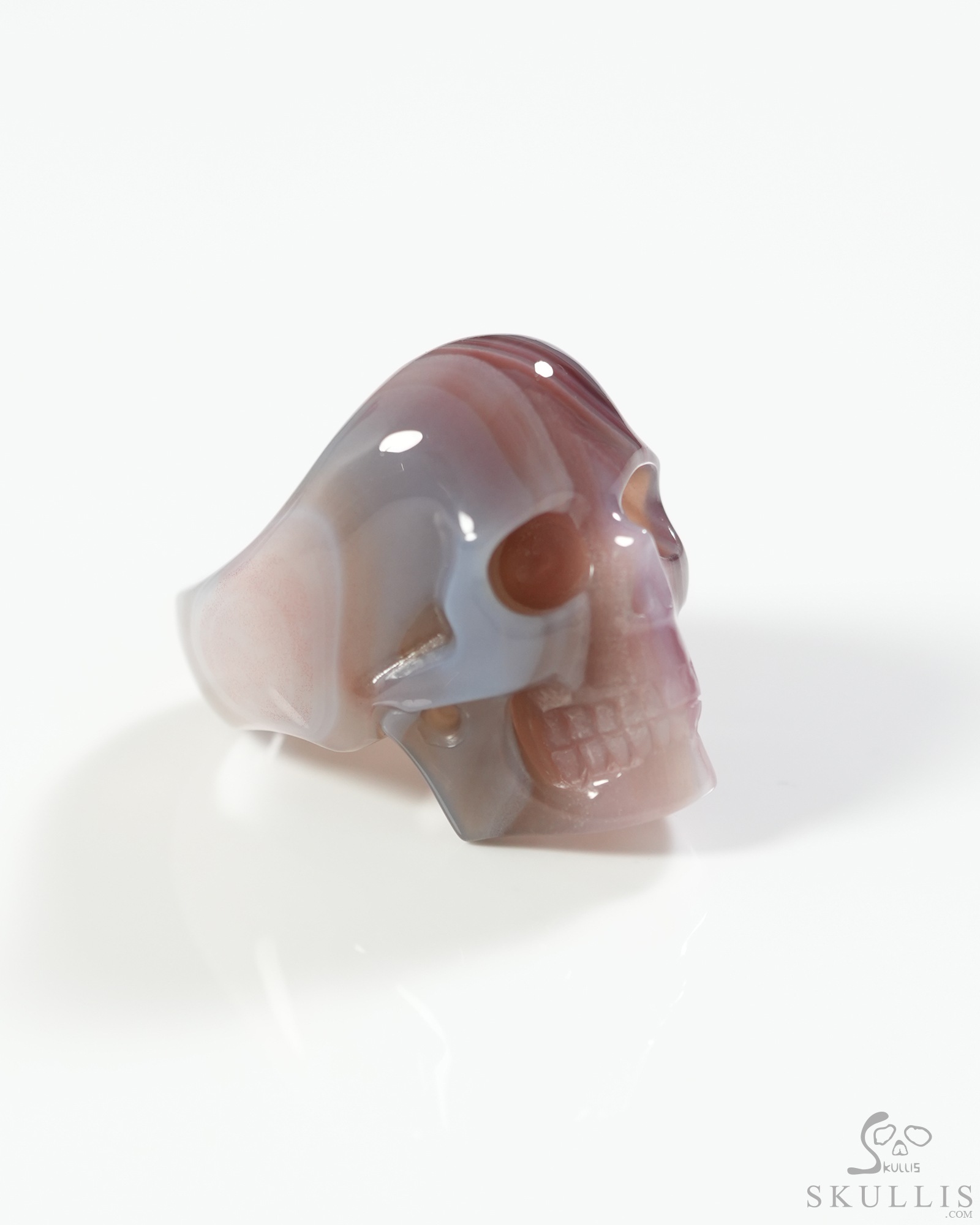 Gemstone Mozambique Agate Hand Carved Crystal Skull Ring, Skull Jewelry Gemstone Mozambique Agate Hand Carved Crystal Skull Ring, Skull Jewelry