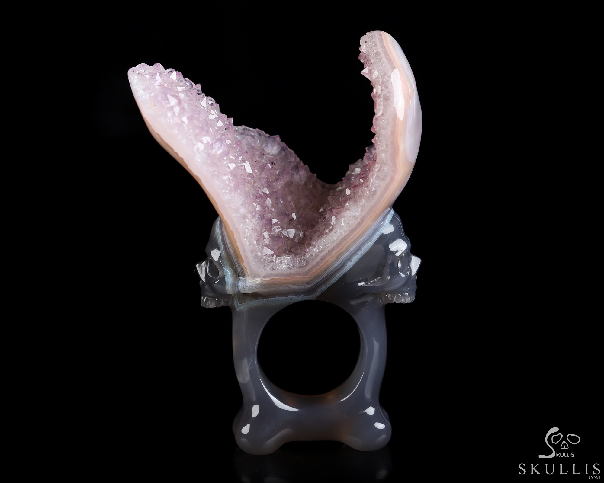 US Size 10# Amethyst & Agate Hand Carved Crystal Skull Ring, Skull Jewelry US Size 10# Amethyst & Agate Hand Carved Crystal Skull Ring, Skull Jewelry