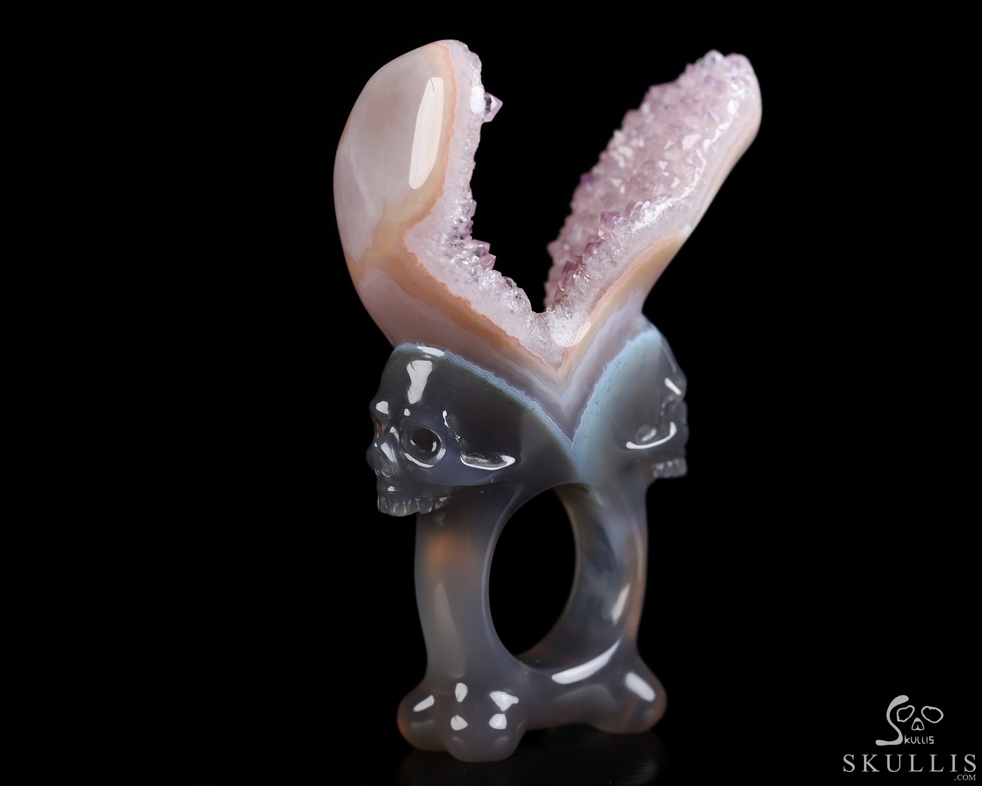 US Size 10# Amethyst & Agate Hand Carved Crystal Skull Ring, Skull Jewelry US Size 10# Amethyst & Agate Hand Carved Crystal Skull Ring, Skull Jewelry