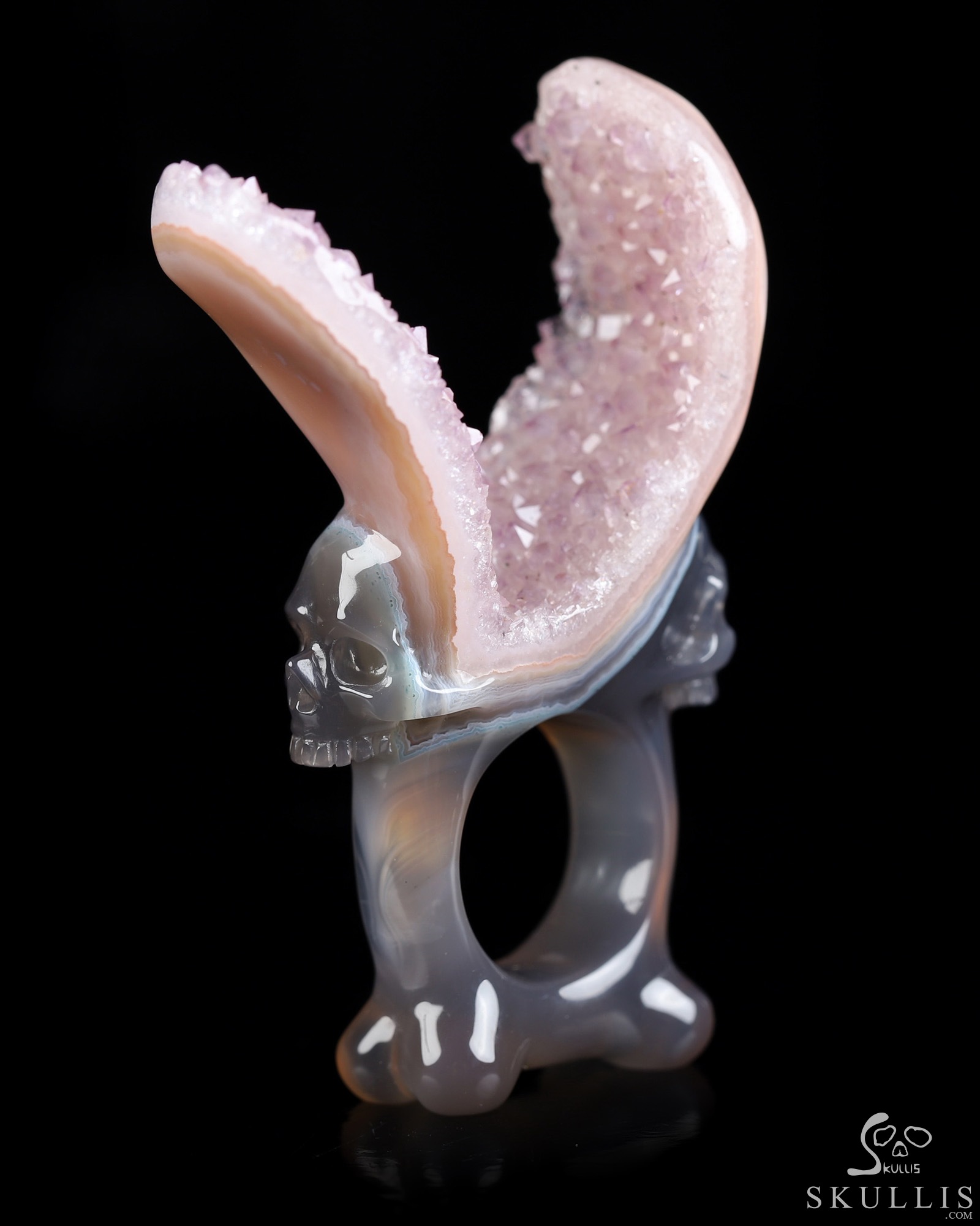 US Size 10# Amethyst & Agate Hand Carved Crystal Skull Ring, Skull Jewelry US Size 10# Amethyst & Agate Hand Carved Crystal Skull Ring, Skull Jewelry