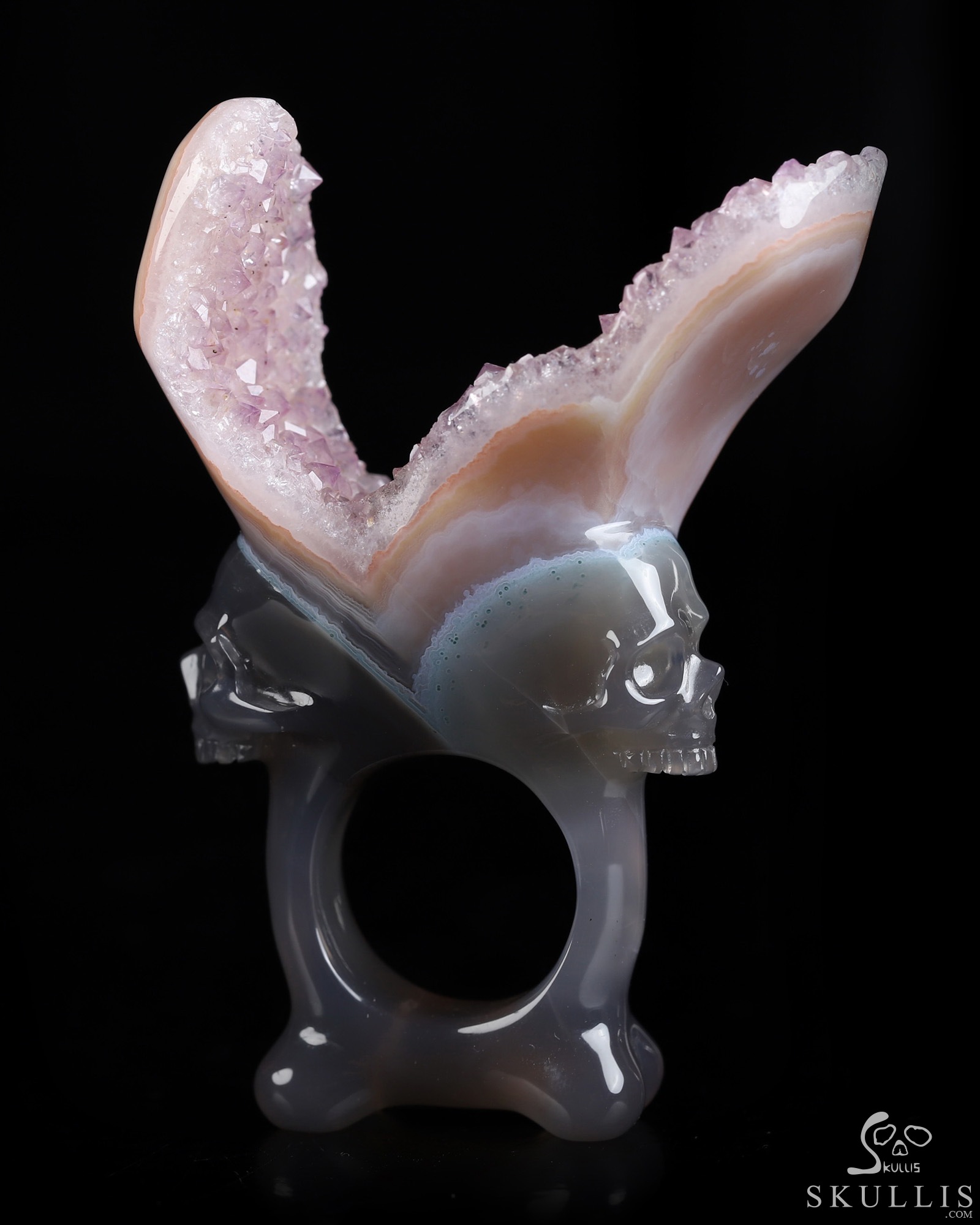 US Size 10# Amethyst & Agate Hand Carved Crystal Skull Ring, Skull Jewelry US Size 10# Amethyst & Agate Hand Carved Crystal Skull Ring, Skull Jewelry