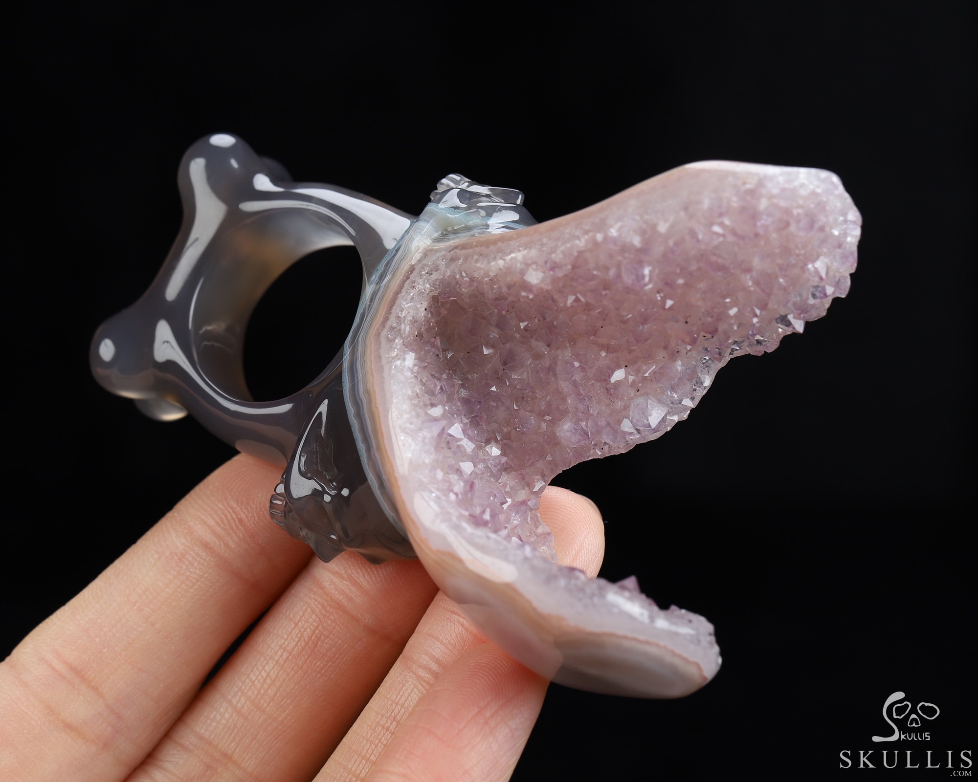 US Size 10# Amethyst & Agate Hand Carved Crystal Skull Ring, Skull Jewelry US Size 10# Amethyst & Agate Hand Carved Crystal Skull Ring, Skull Jewelry
