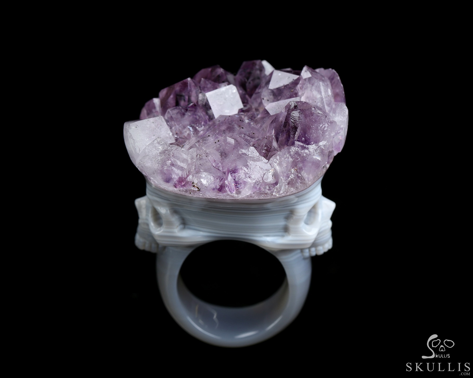 US Size 8.5# Amethyst & Agate Hand Carved Crystal Skull Ring, Skull Jewelry US Size 8.5# Amethyst & Agate Hand Carved Crystal Skull Ring, Skull Jewelry