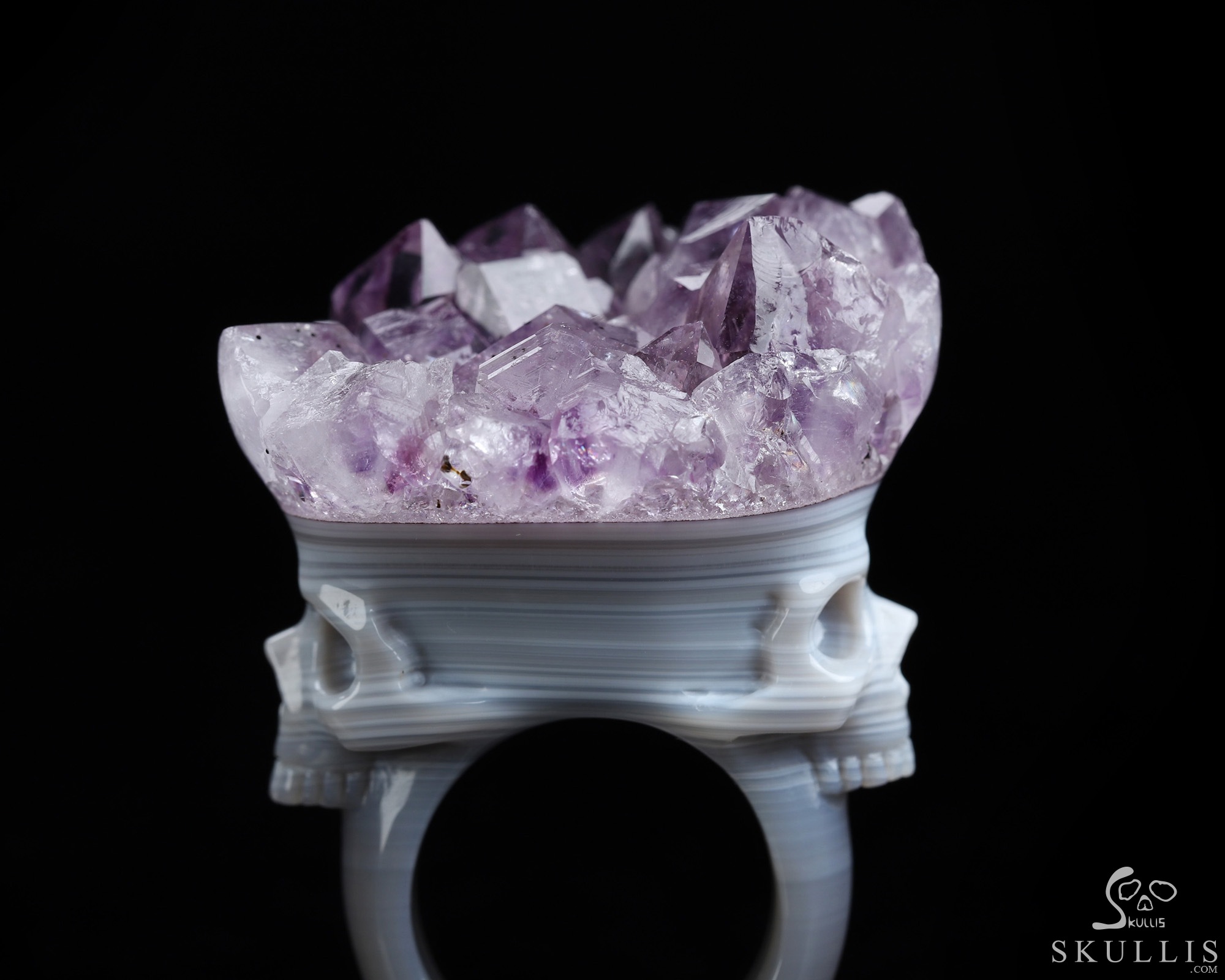 US Size 8.5# Amethyst & Agate Hand Carved Crystal Skull Ring, Skull Jewelry US Size 8.5# Amethyst & Agate Hand Carved Crystal Skull Ring, Skull Jewelry