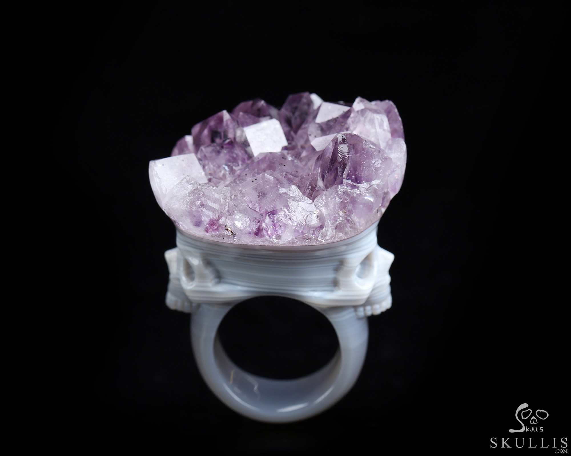 US Size 8.5# Amethyst & Agate Hand Carved Crystal Skull Ring, Skull Jewelry US Size 8.5# Amethyst & Agate Hand Carved Crystal Skull Ring, Skull Jewelry