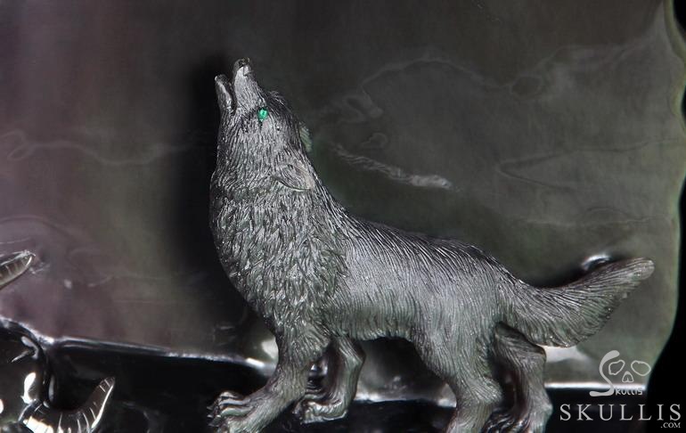 Original 10.6" Rainbow Obsidian Carved Crystal Howling Wolf at Night Sculpture in Moon Light Original 10.6" Rainbow Obsidian Carved Crystal Howling Wolf at Night Sculpture in Moon Light