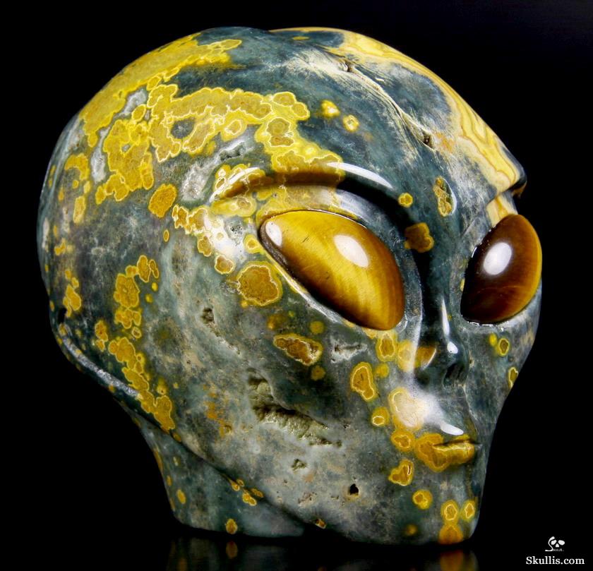 Stunning Huge 3.9" Ocean Jasper Carved Alien Crystal Skull - Skullis