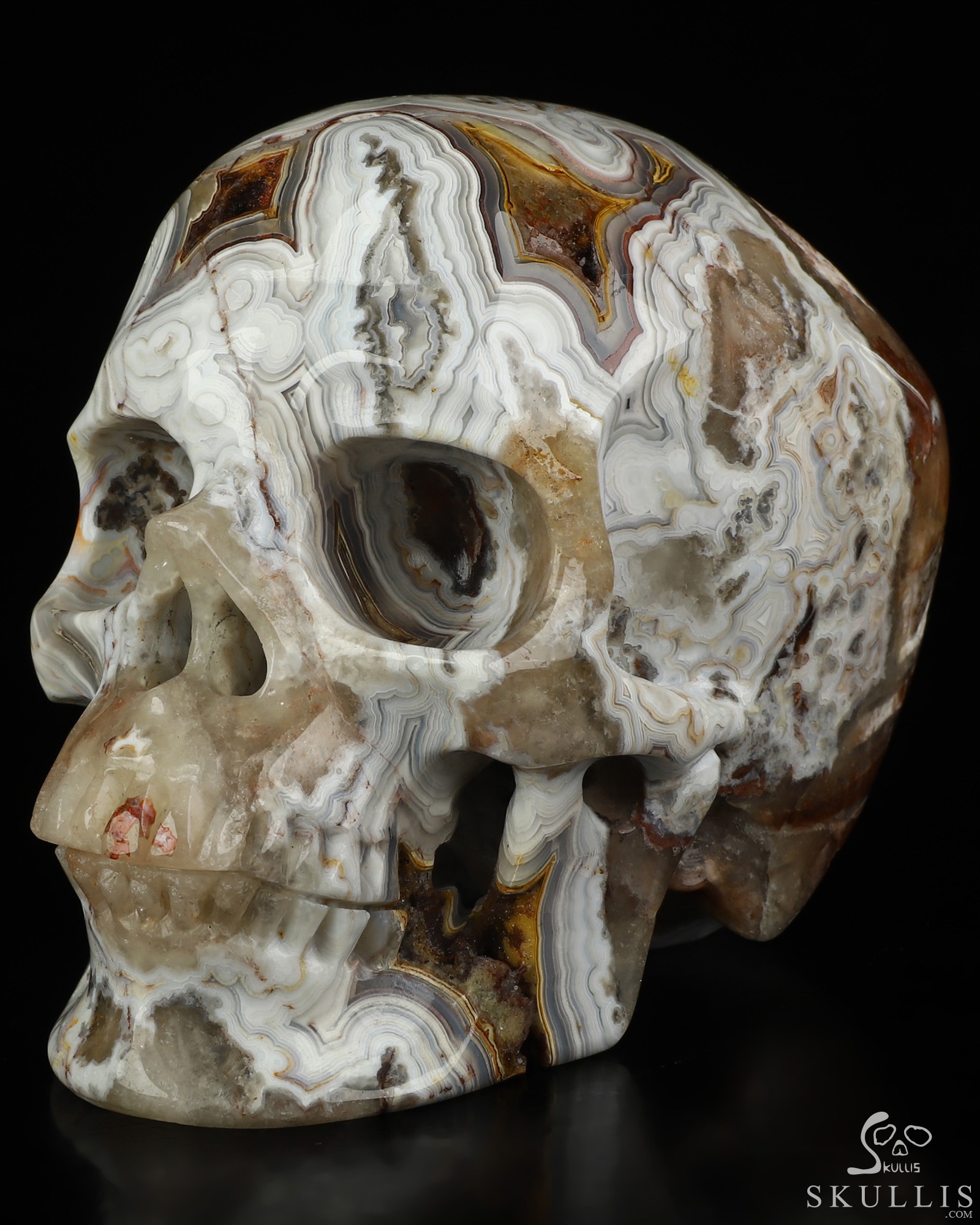 Gemstone 5.0" Red Crazy Lace Agate Hand Carved Crystal Skull, Super Realistic, Crystal Healing Gemstone 5.0" Red Crazy Lace Agate Hand Carved Crystal Skull, Super Realistic, Crystal Healing