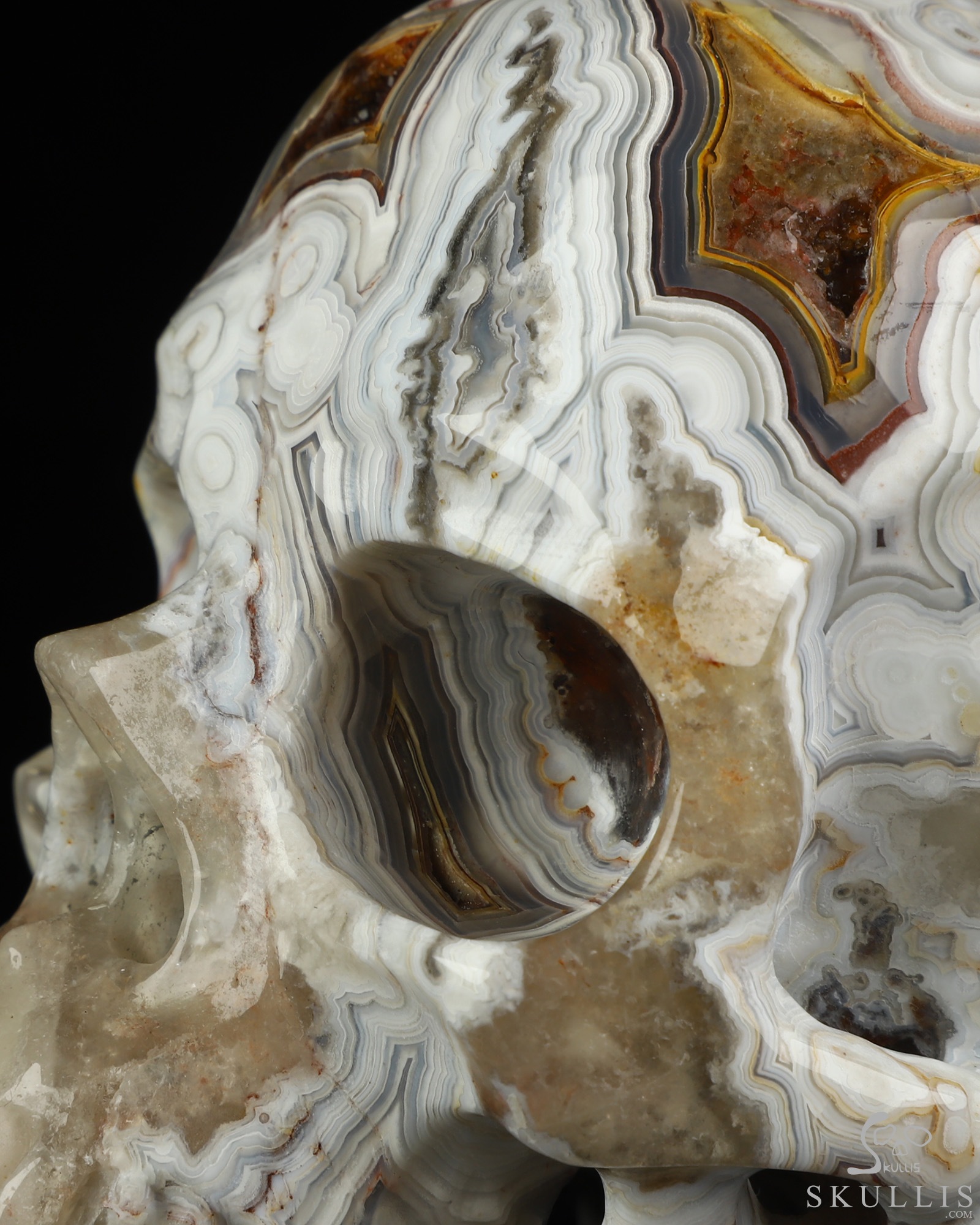 Gemstone 5.0" Red Crazy Lace Agate Hand Carved Crystal Skull, Super Realistic, Crystal Healing Gemstone 5.0" Red Crazy Lace Agate Hand Carved Crystal Skull, Super Realistic, Crystal Healing