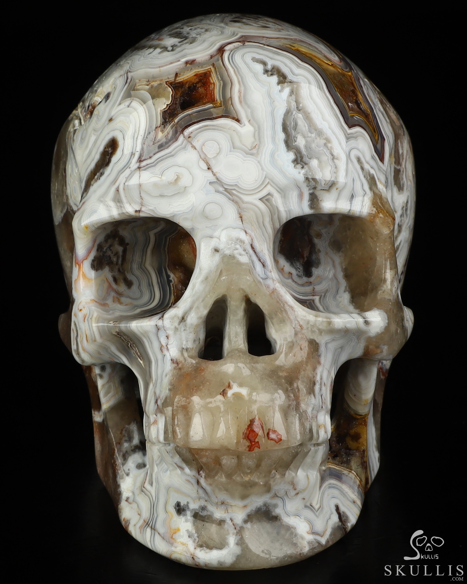 Gemstone 5.0" Red Crazy Lace Agate Hand Carved Crystal Skull, Super Realistic, Crystal Healing Gemstone 5.0" Red Crazy Lace Agate Hand Carved Crystal Skull, Super Realistic, Crystal Healing