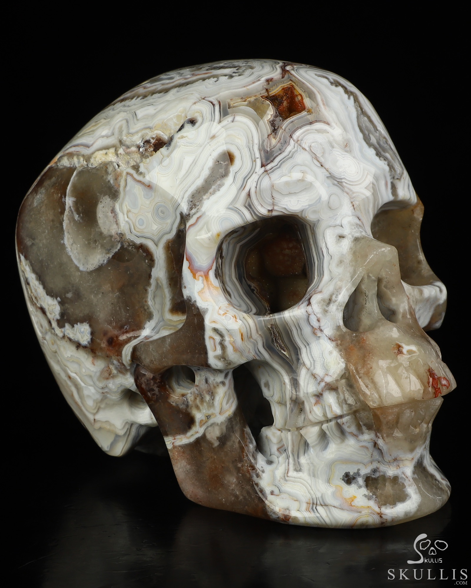 Gemstone 5.0" Red Crazy Lace Agate Hand Carved Crystal Skull, Super Realistic, Crystal Healing Gemstone 5.0" Red Crazy Lace Agate Hand Carved Crystal Skull, Super Realistic, Crystal Healing