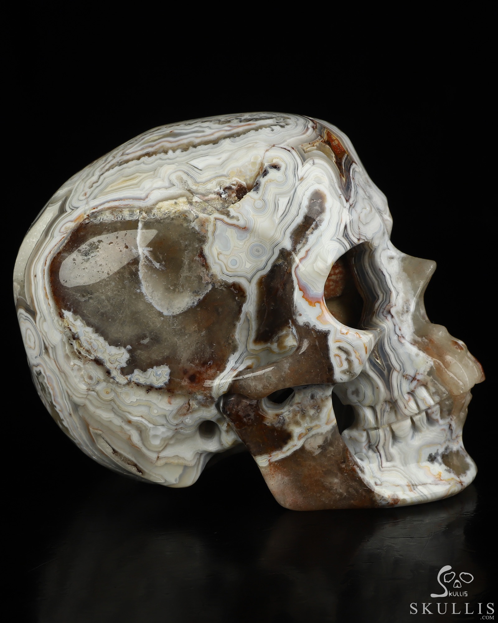 Gemstone 5.0" Red Crazy Lace Agate Hand Carved Crystal Skull, Super Realistic, Crystal Healing Gemstone 5.0" Red Crazy Lace Agate Hand Carved Crystal Skull, Super Realistic, Crystal Healing