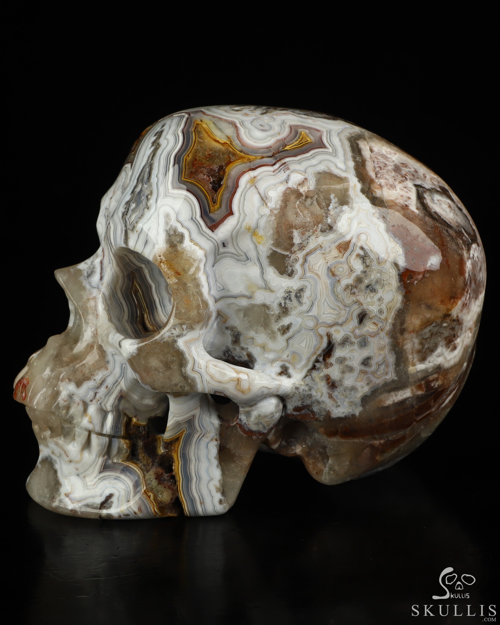 Gemstone 5.0" Red Crazy Lace Agate Hand Carved Crystal Skull, Super Realistic, Crystal Healing Gemstone 5.0" Red Crazy Lace Agate Hand Carved Crystal Skull, Super Realistic, Crystal Healing