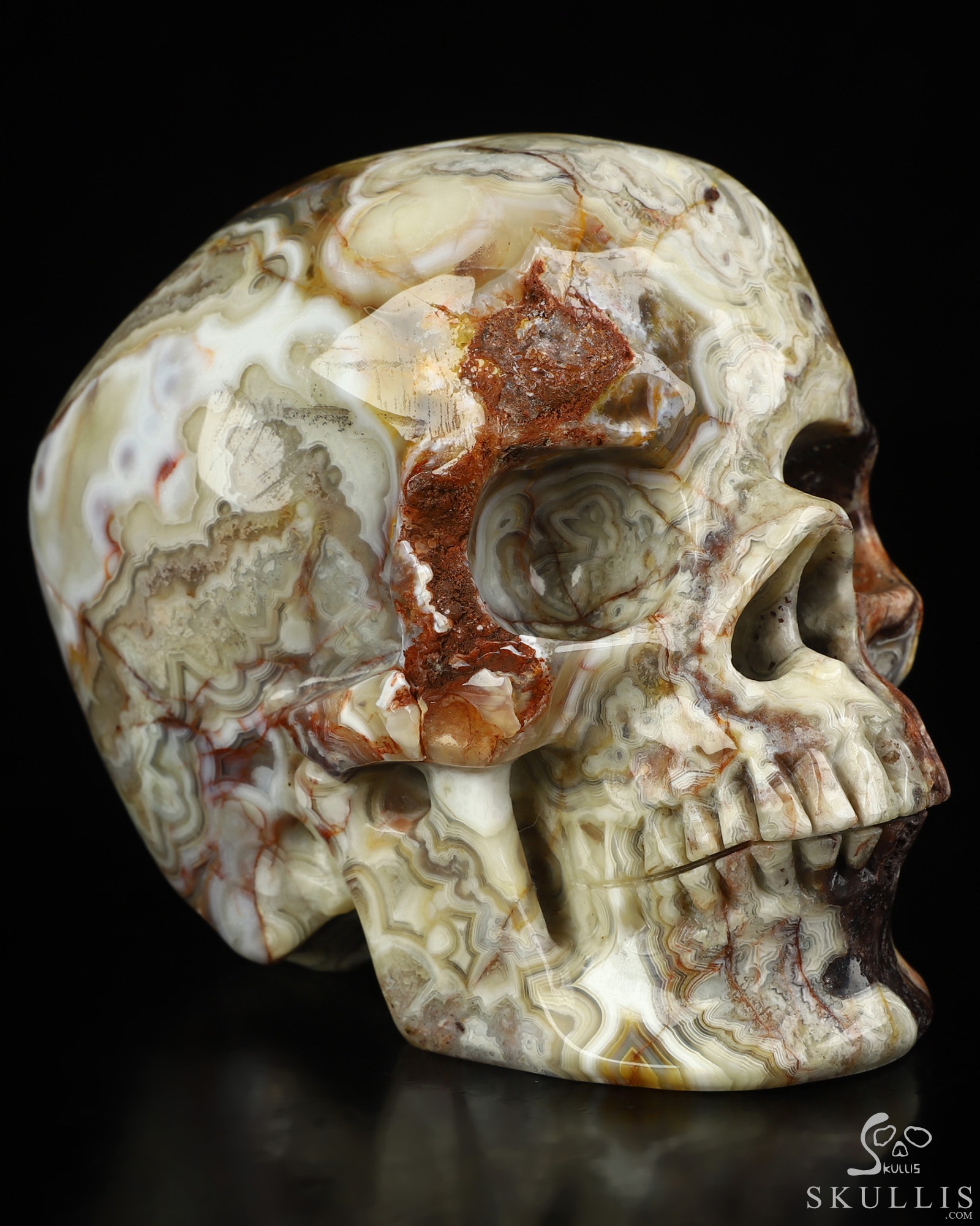 Gemstone 4.6" Red Crazy Lace Agate Hand Carved Crystal Skull, Super Realistic, Crystal Healing Gemstone 4.6" Red Crazy Lace Agate Hand Carved Crystal Skull, Super Realistic, Crystal Healing