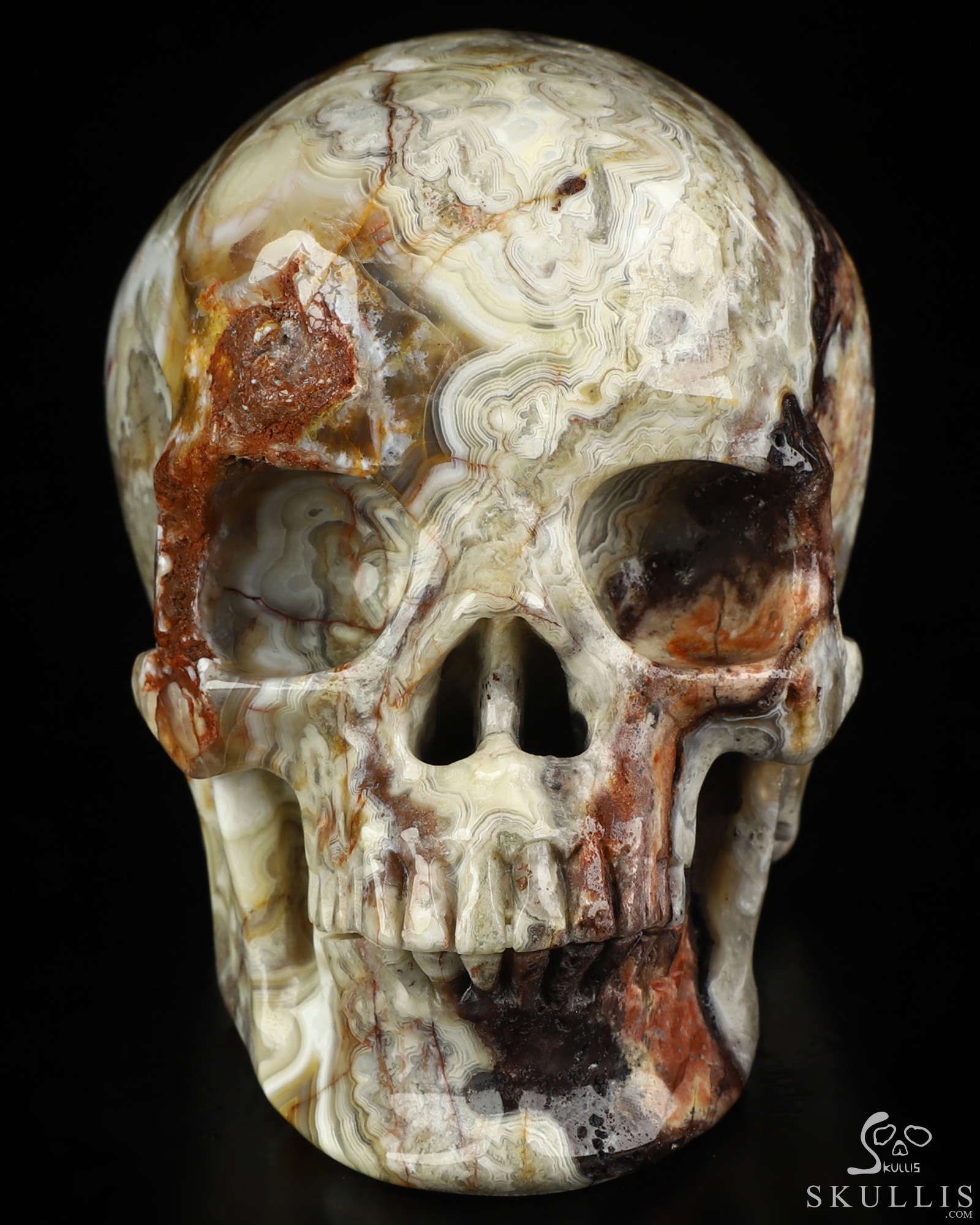 Gemstone 4.6" Red Crazy Lace Agate Hand Carved Crystal Skull, Super Realistic, Crystal Healing Gemstone 4.6" Red Crazy Lace Agate Hand Carved Crystal Skull, Super Realistic, Crystal Healing