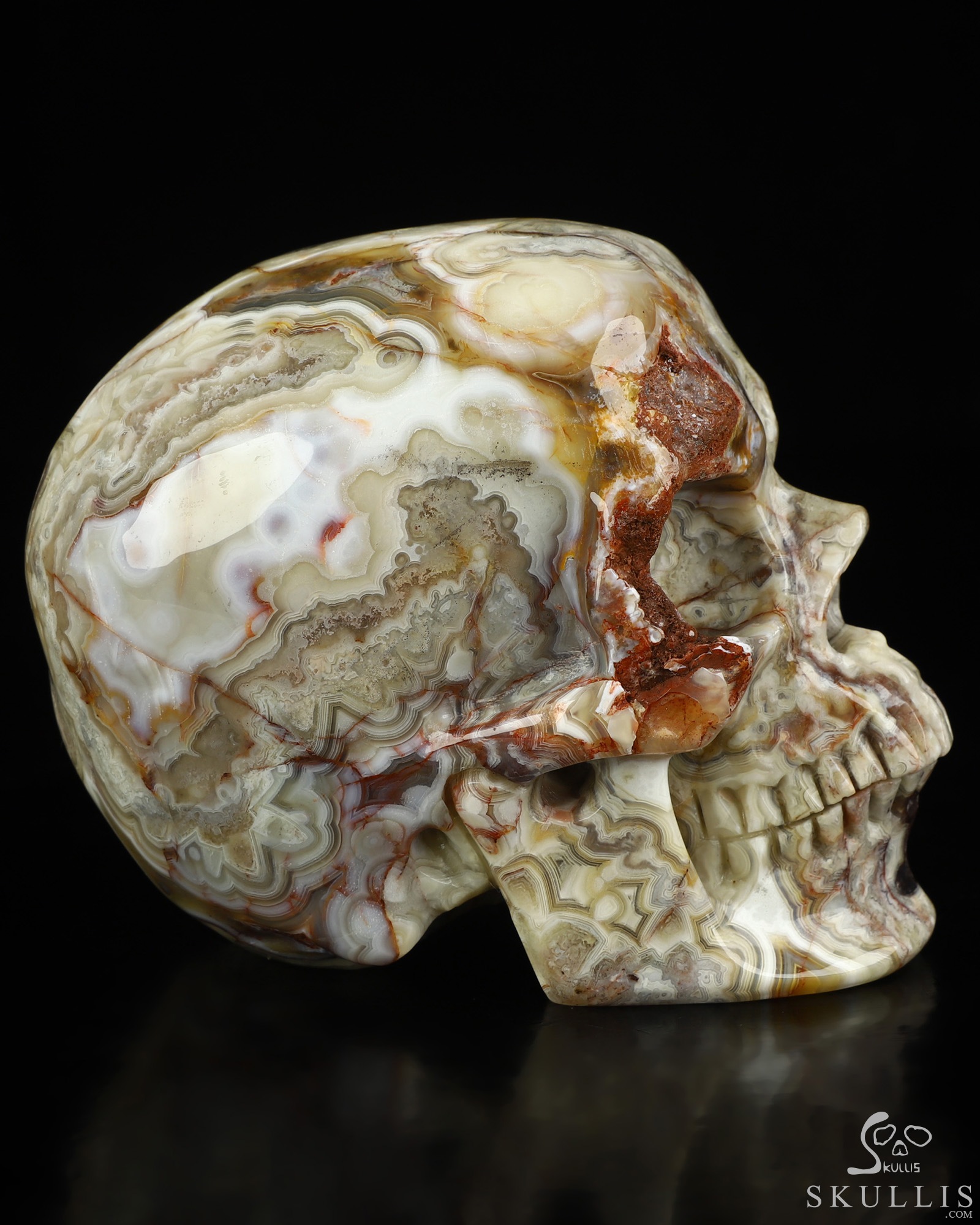 Gemstone 4.6" Red Crazy Lace Agate Hand Carved Crystal Skull, Super Realistic, Crystal Healing Gemstone 4.6" Red Crazy Lace Agate Hand Carved Crystal Skull, Super Realistic, Crystal Healing