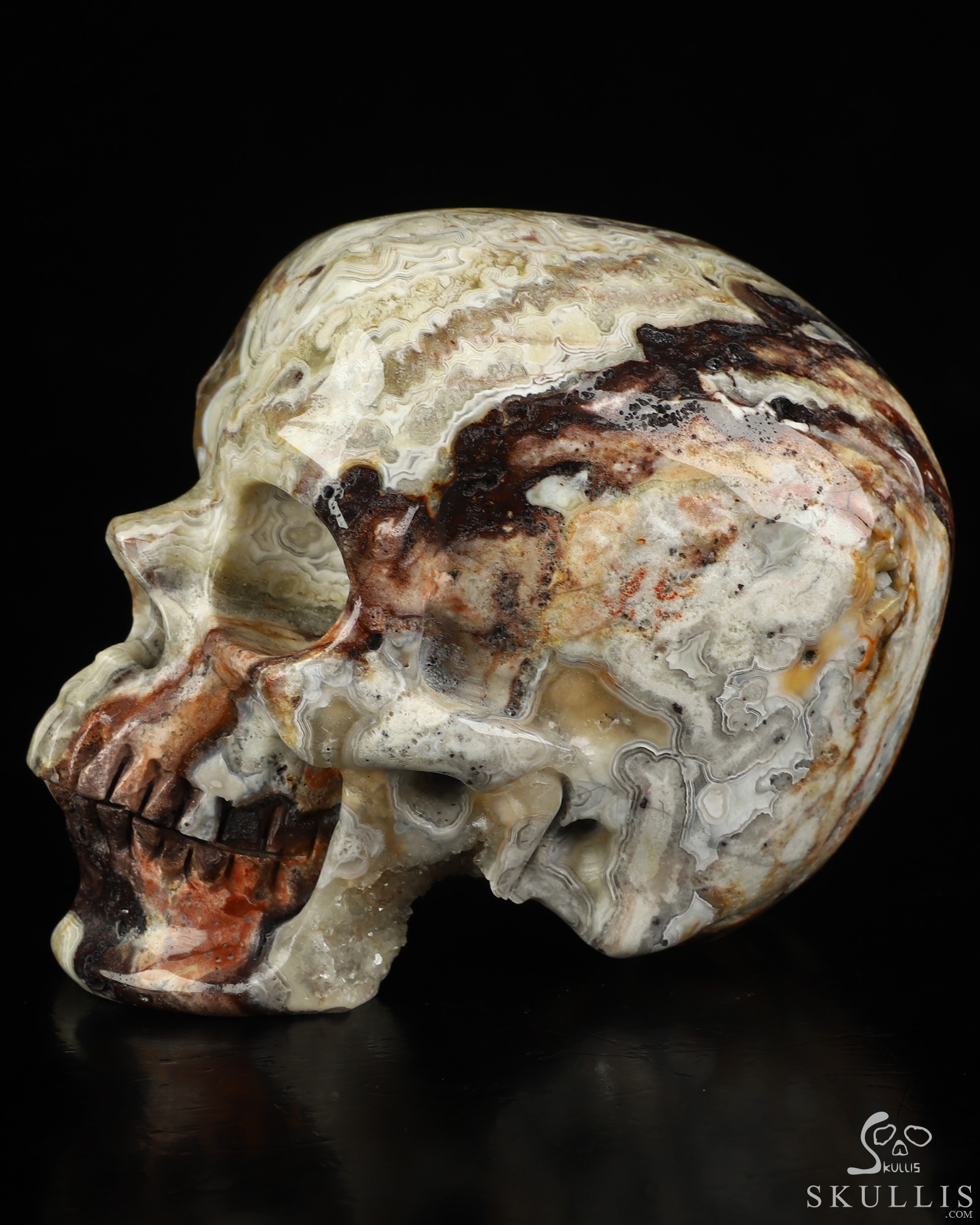 Gemstone 4.6" Red Crazy Lace Agate Hand Carved Crystal Skull, Super Realistic, Crystal Healing Gemstone 4.6" Red Crazy Lace Agate Hand Carved Crystal Skull, Super Realistic, Crystal Healing