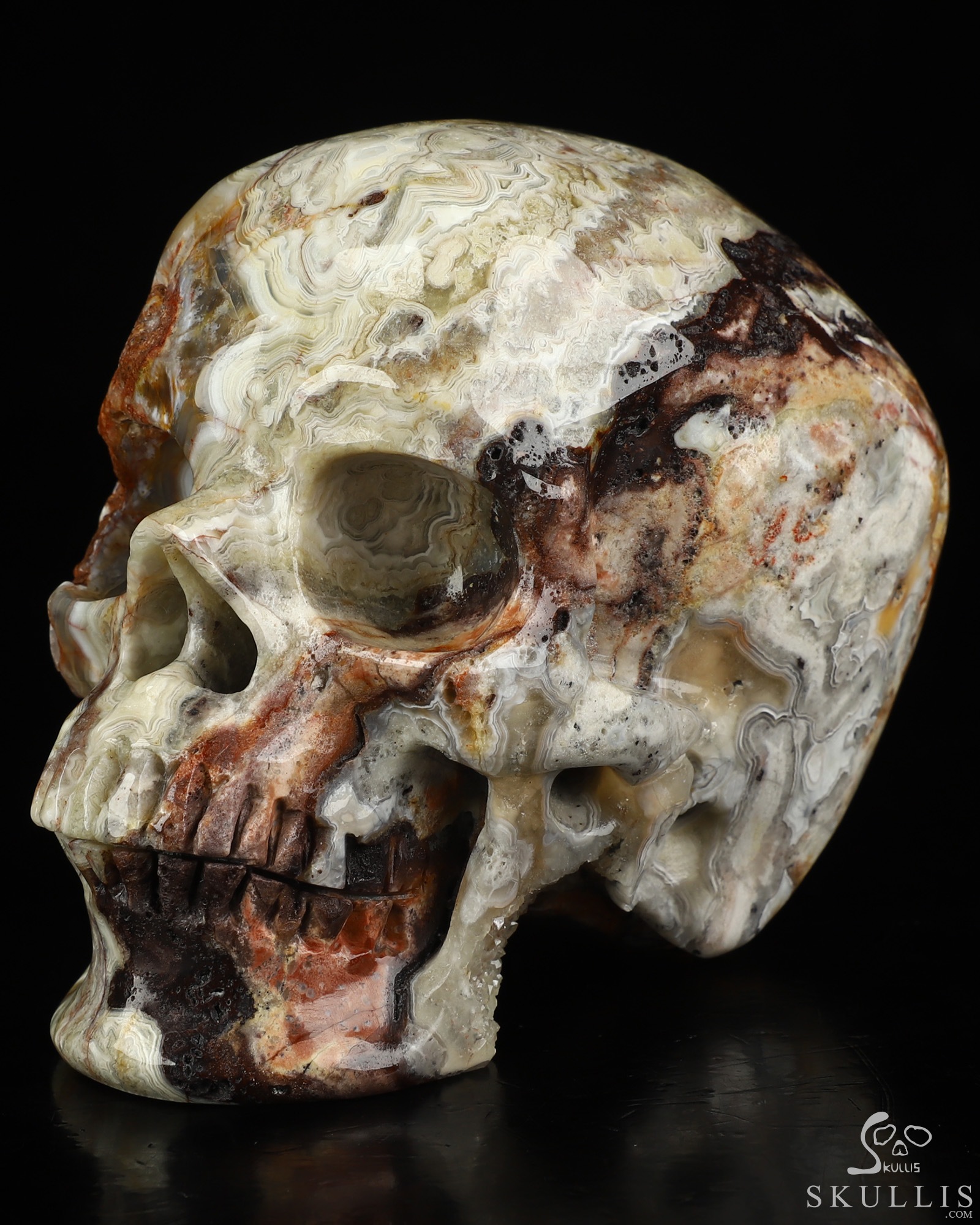 Gemstone 4.6" Red Crazy Lace Agate Hand Carved Crystal Skull, Super Realistic, Crystal Healing Gemstone 4.6" Red Crazy Lace Agate Hand Carved Crystal Skull, Super Realistic, Crystal Healing