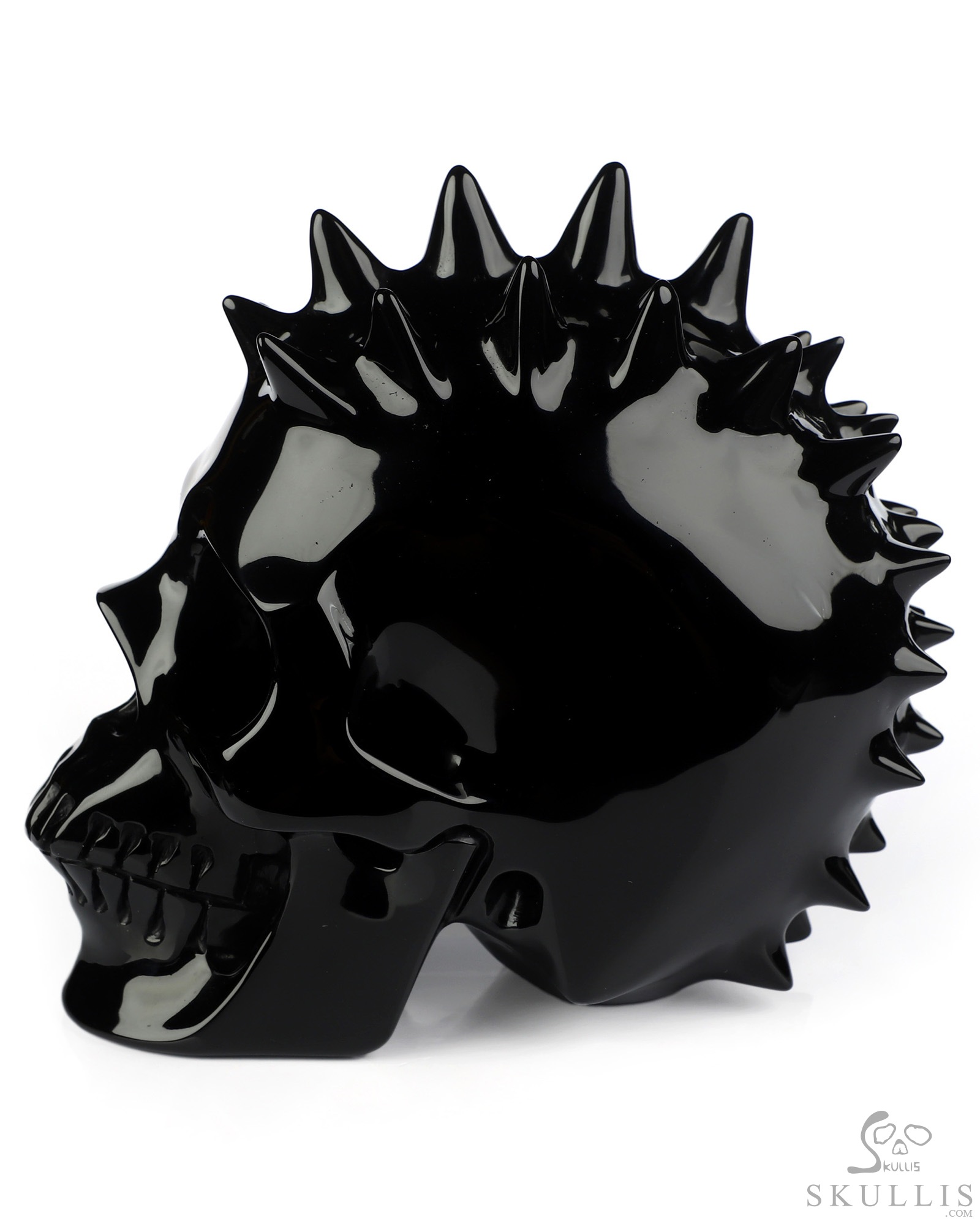 5.1" Black Obsidian Hand Carved Spiked Punk Crystal Skull Sculpture, Crystal Healing 5.1" Black Obsidian Hand Carved Spiked Punk Crystal Skull Sculpture, Crystal Healing