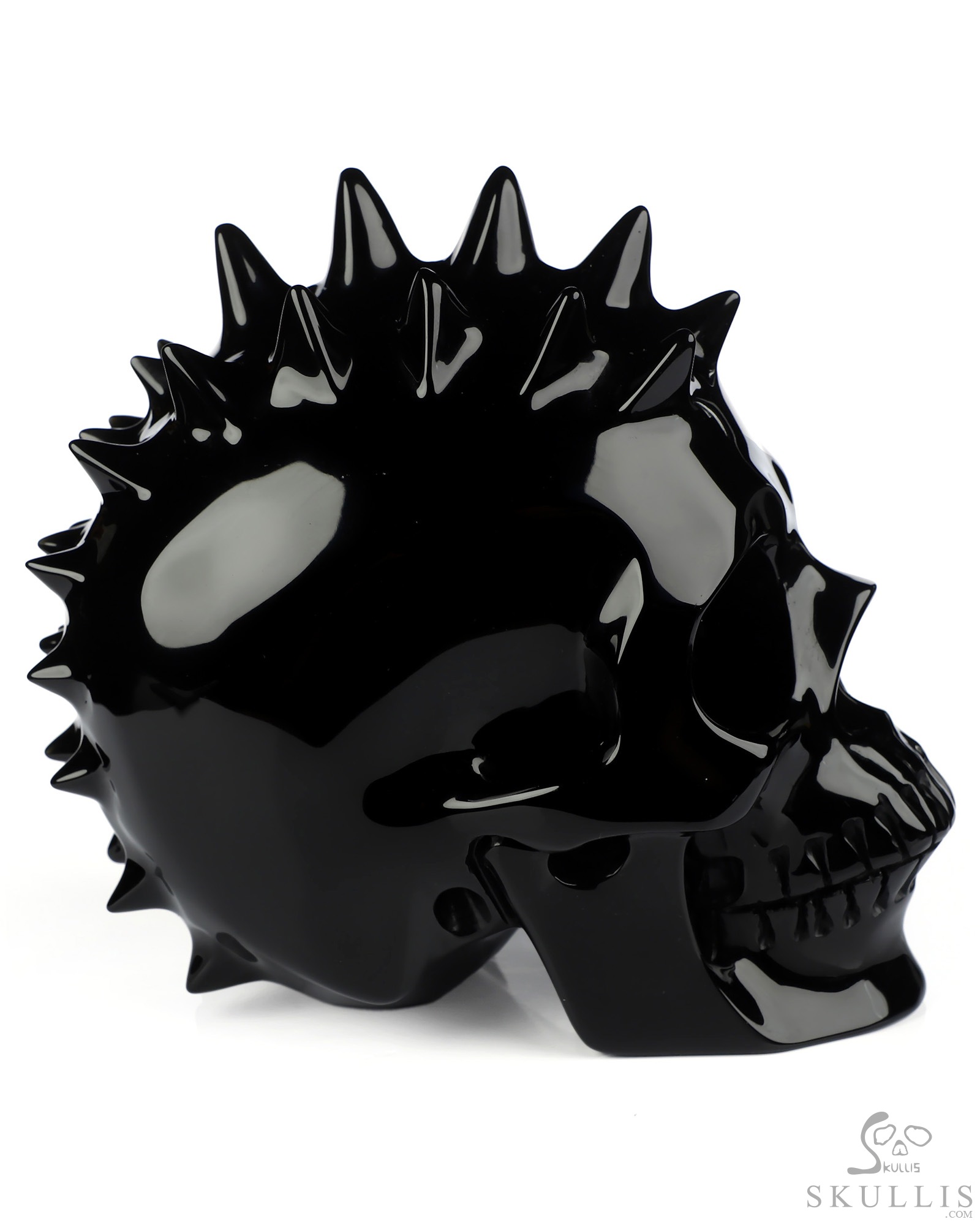 5.1" Black Obsidian Hand Carved Spiked Punk Crystal Skull Sculpture, Crystal Healing 5.1" Black Obsidian Hand Carved Spiked Punk Crystal Skull Sculpture, Crystal Healing