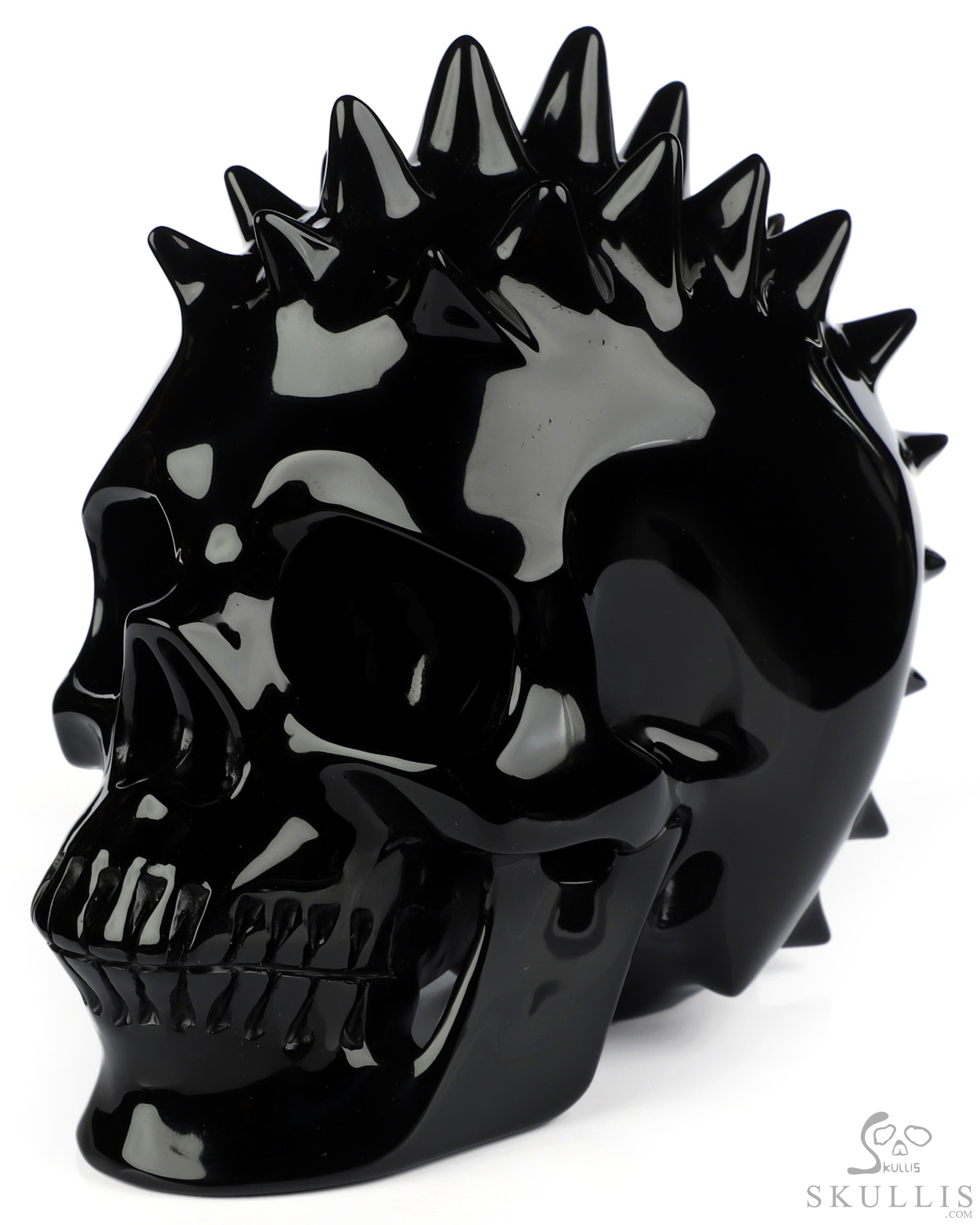 5.1" Black Obsidian Hand Carved Spiked Punk Crystal Skull Sculpture, Crystal Healing 5.1" Black Obsidian Hand Carved Spiked Punk Crystal Skull Sculpture, Crystal Healing