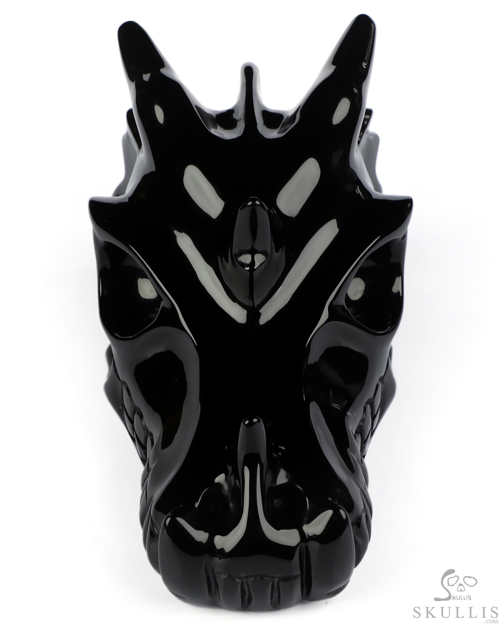 4.8" Black Obsidian Hand Carved Crystal Dragon Skull with Eyes Sculpture, Crystal Healing 4.8" Black Obsidian Hand Carved Crystal Dragon Skull with Eyes Sculpture, Crystal Healing